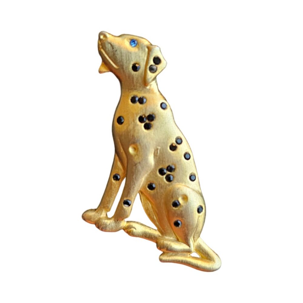 JJ Jonette Signed Gold Tone Dalmation Dog Brooch Pin